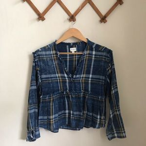 3/4 sleeve plaid peasant blouse